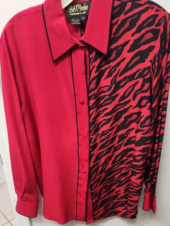 Bob Mackie Tops - Bob Mackie Red and Black Animal Print Button-Down Shirt